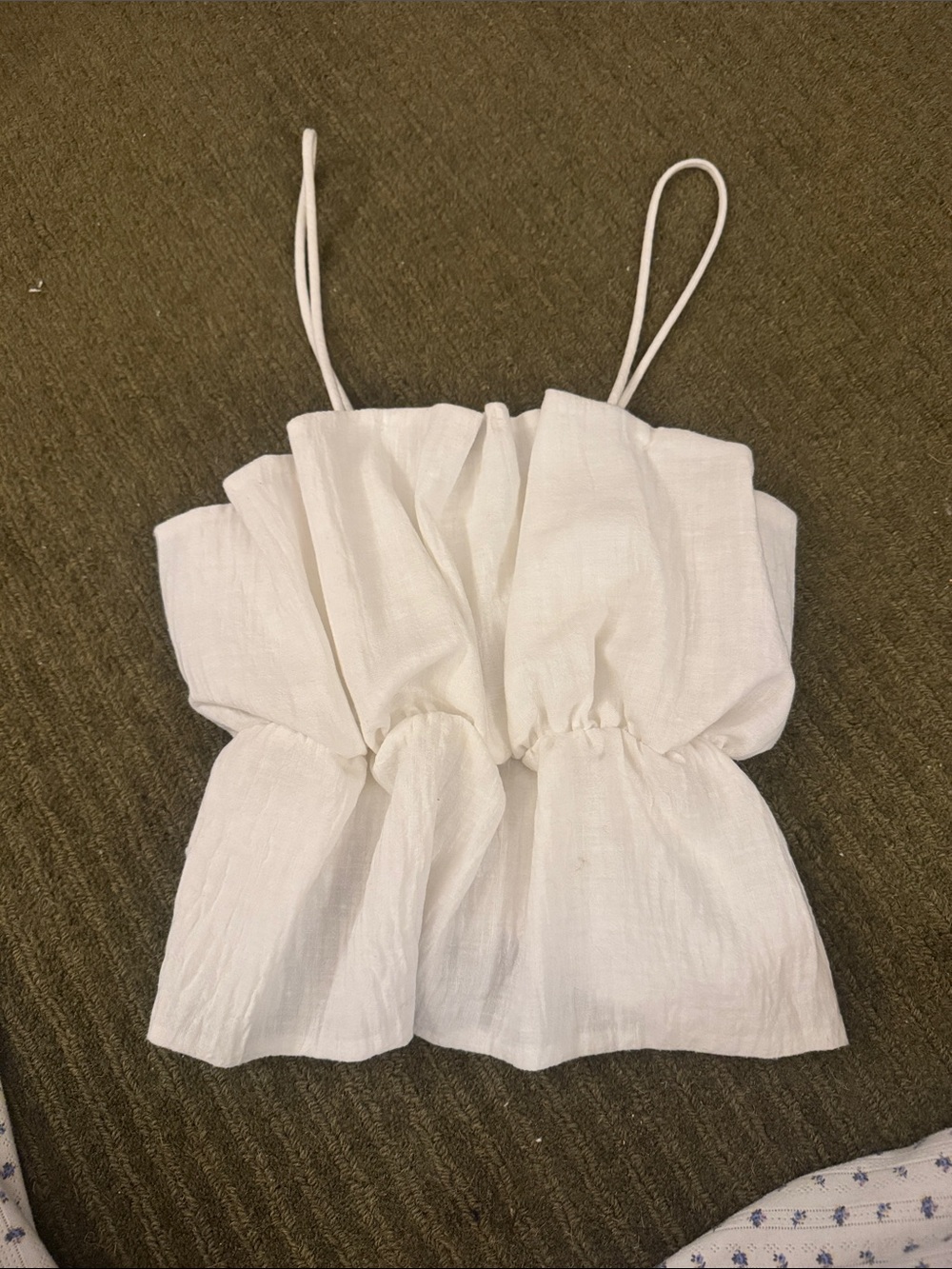 Zara White Linen-Effect Ruffled Peplum Camisole